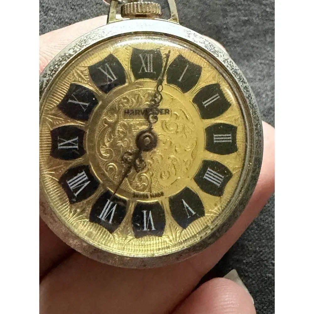Vintage Harvester Swiss Made Pocket Watch Pendant Working Keeps Time 1950’s